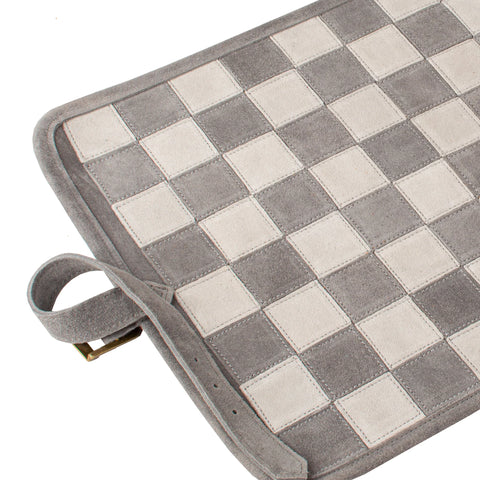 Manopoulos - Handcrafted Grey Suede Roll-Up Chess Set with Metal Chessmen
