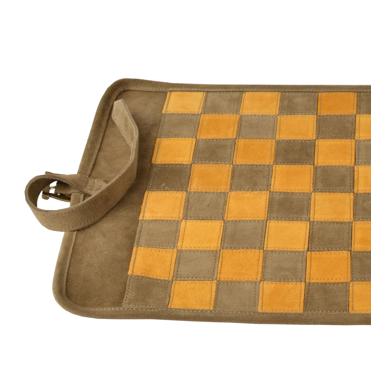 Manopoulos - Handcrafted Khaki Brown Suede Roll-Up Chess Set with Metal Chessmen