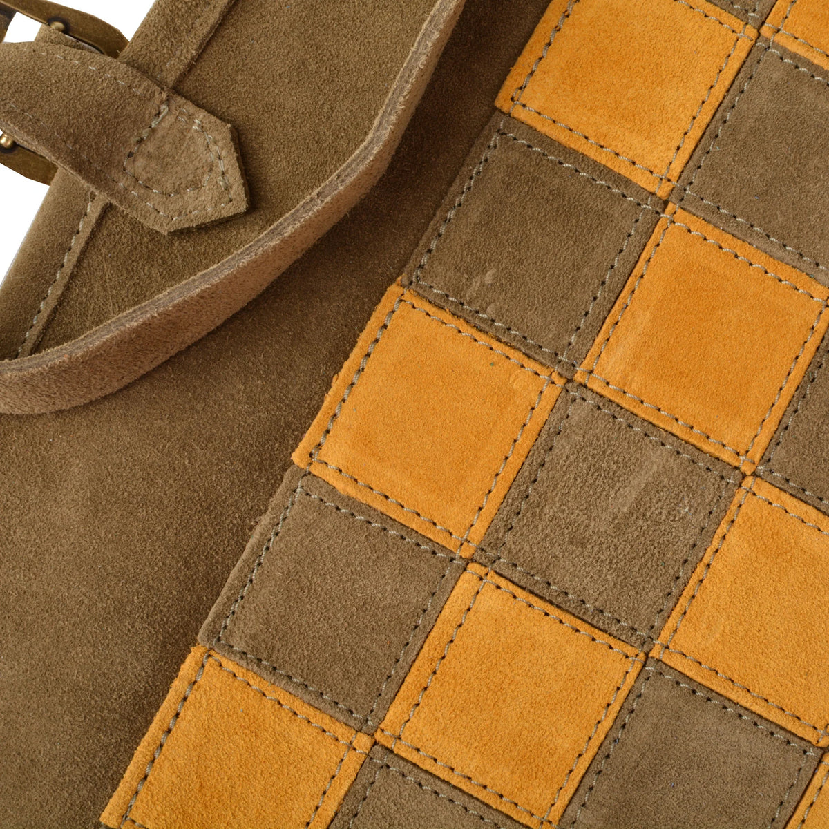Manopoulos - Handcrafted Khaki Brown Suede Roll-Up Chess Set with Metal Chessmen