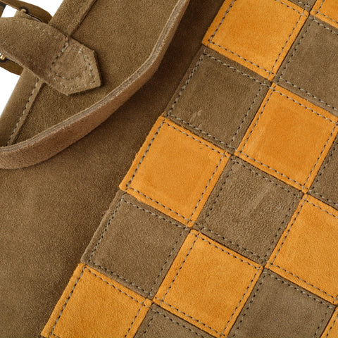 Manopoulos - Handcrafted Khaki Brown Suede Roll-Up Chess Set with Metal Chessmen