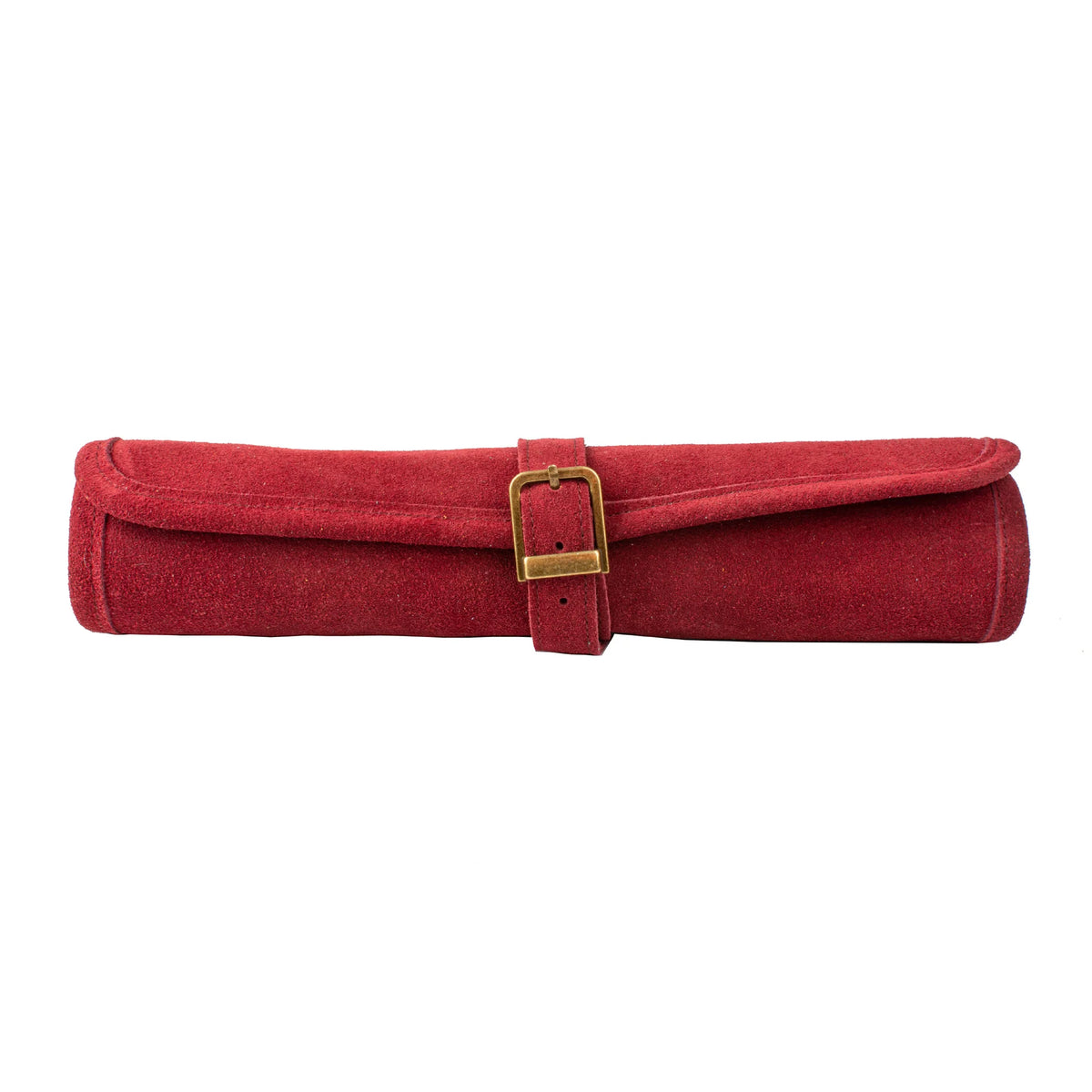 Manopoulos - Handcrafted Burgundy Red Suede Roll-Up Chess Set with Metal Chessmen
