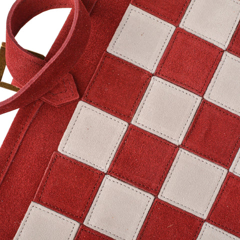 Manopoulos - Handcrafted Burgundy Red Suede Roll-Up Chess Set with Metal Chessmen