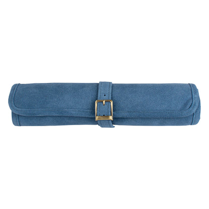 Manopoulos - Handcrafted Denim Blue Suede Roll-Up Backgammon Set