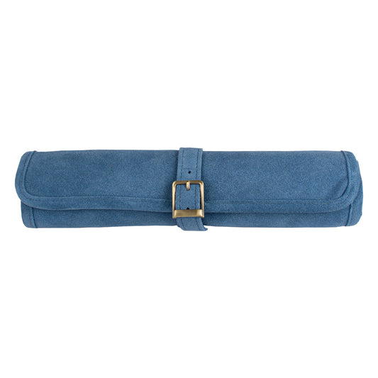 Manopoulos - Handcrafted Denim Blue Suede Roll-Up Backgammon Set