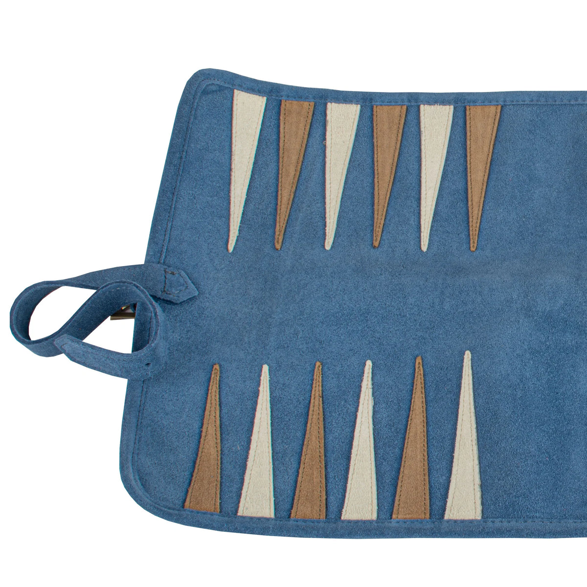 Manopoulos - Handcrafted Denim Blue Suede Roll-Up Backgammon Set