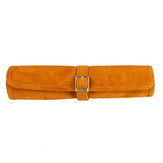 Manopoulos - Handcrafted Cinnamon Brown Suede Roll-Up Backgammon Set