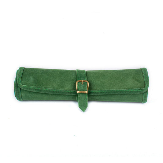 Manopoulos - Handcrafted Forest Green Suede Roll-Up Backgammon Set