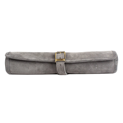 Manopoulos - Handcrafted Grey Suede Roll-Up Backgammon Set