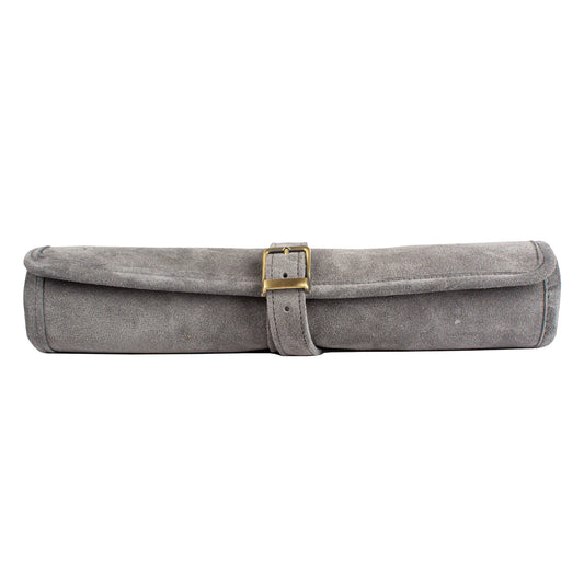 Manopoulos - Handcrafted Grey Suede Roll-Up Backgammon Set