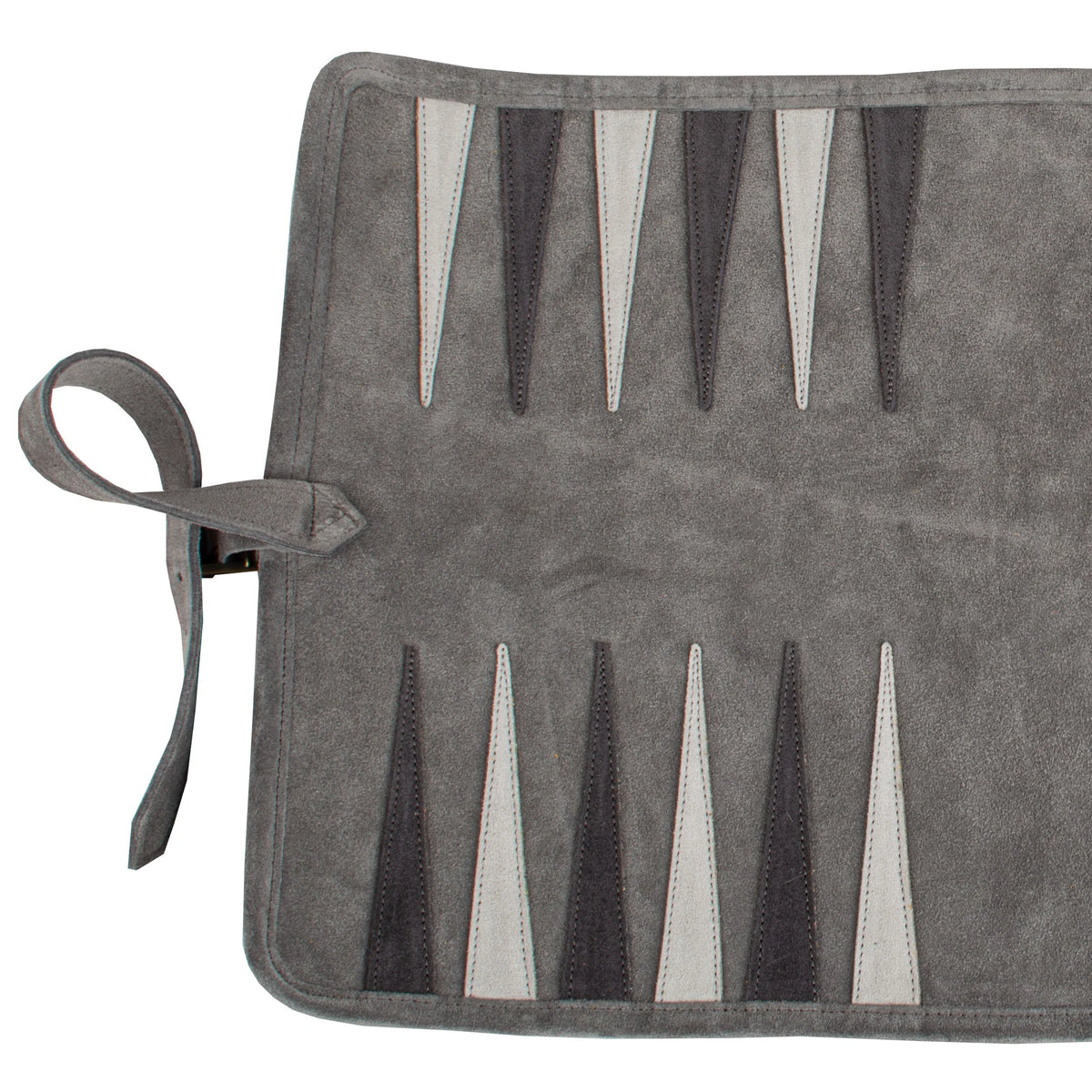 Manopoulos - Handcrafted Grey Suede Roll-Up Backgammon Set