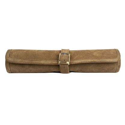 Manopoulos - Handcrafted Khaki Brown Suede Roll-Up Backgammon Set