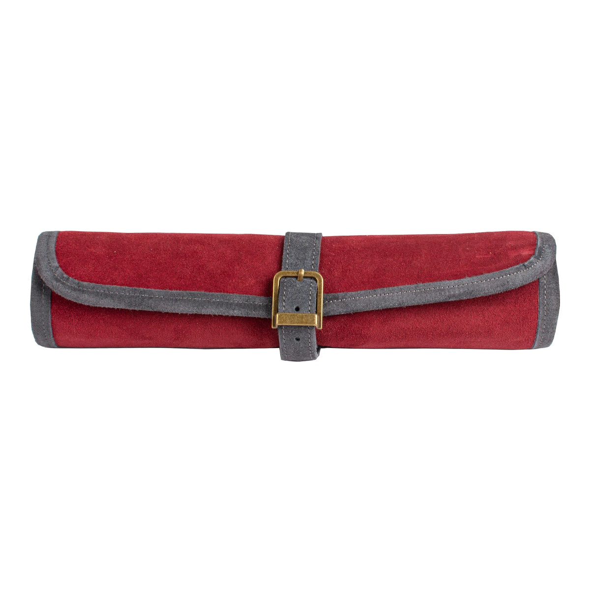Manopoulos - Handcrafted Burgundy Red Suede Roll-Up Backgammon Set