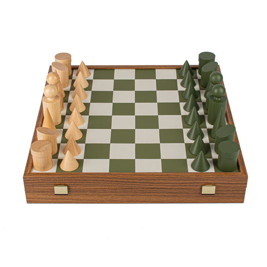 Manopoulos - Bauhaus Style Green & White Chess Set - 40x40cm with 8.5cm King Chessmen