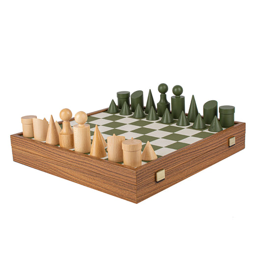Manopoulos - Bauhaus Style Green & White Chess Set - 40x40cm with 8.5cm King Chessmen