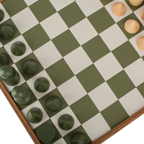 Manopoulos - Bauhaus Style Green & White Chess Set - 40x40cm with 8.5cm King Chessmen