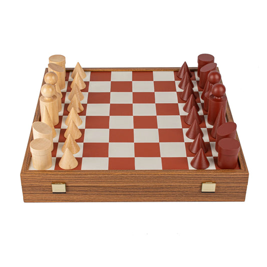 Manopoulos - Bauhaus Style Terracotta & White Chess Set - 40x40cm with 8.5cm King Chessmen