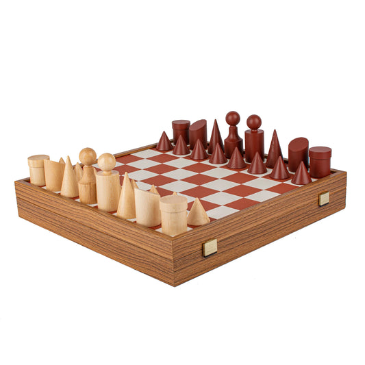 Manopoulos - Bauhaus Style Terracotta & White Chess Set - 40x40cm with 8.5cm King Chessmen
