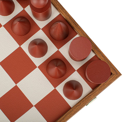 Manopoulos - Bauhaus Style Terracotta & White Chess Set - 40x40cm with 8.5cm King Chessmen, view 7