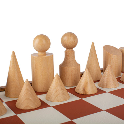 Manopoulos - Bauhaus Style Terracotta & White Chess Set - 40x40cm with 8.5cm King Chessmen