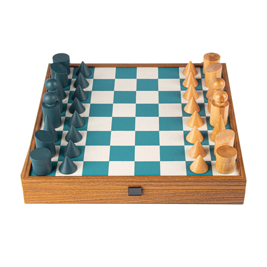 Manopoulos - Bauhaus Style Turquoise Chess Set - 40x40cm with 8.5cm King Chessmen