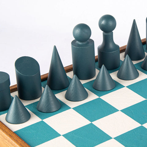 Manopoulos - Bauhaus Style Turquoise Chess Set - 40x40cm with 8.5cm King Chessmen