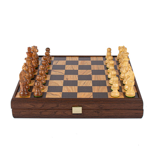 Manopoulos - Olive Burl Chess Set - 35x35cm with Staunton Chessmen (7.6cm King)