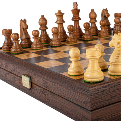 Manopoulos - Olive Burl Chess Set - 35x35cm with Staunton Chessmen (7.6cm King)