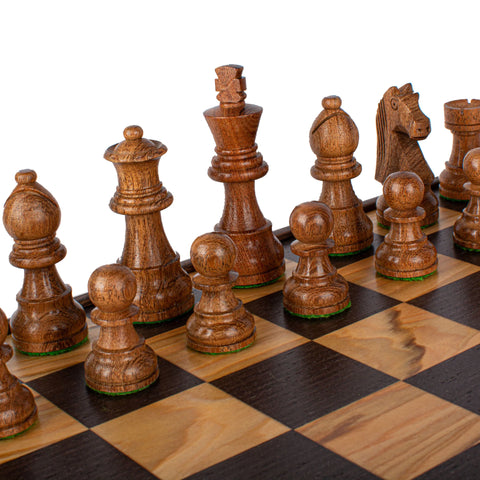 Manopoulos - Olive Burl Chess Set - 35x35cm with Staunton Chessmen (7.6cm King)