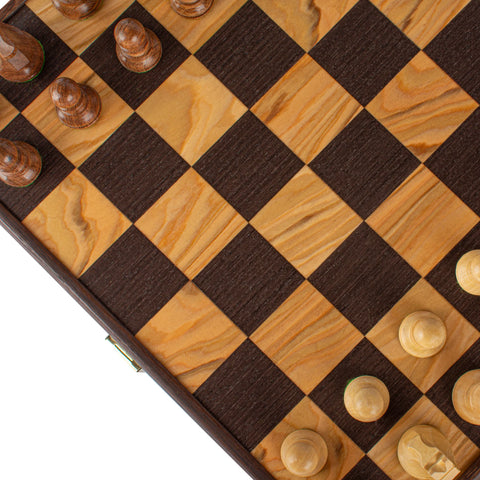 Manopoulos - Olive Burl Chess Set - 35x35cm with Staunton Chessmen (7.6cm King)