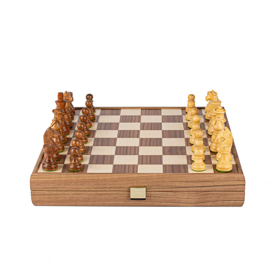Manopoulos - Walnut Chess Set - 35x35cm with Staunton Chessmen (7.6cm King)