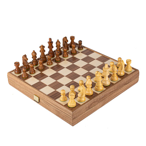 Manopoulos - Walnut Chess Set - 35x35cm with Staunton Chessmen (7.6cm King)