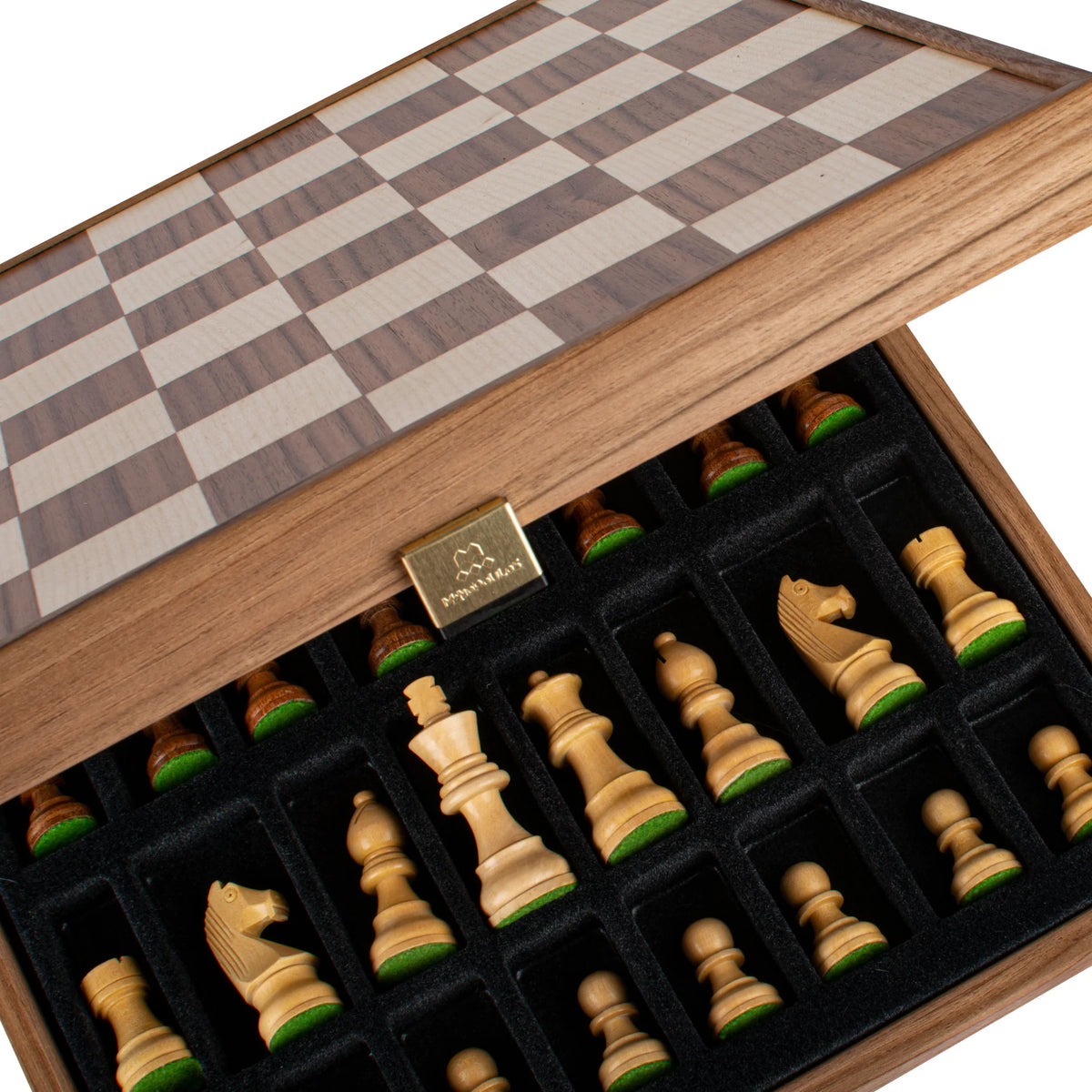 Manopoulos - Walnut Chess Set - 35x35cm with Staunton Chessmen (7.6cm King)