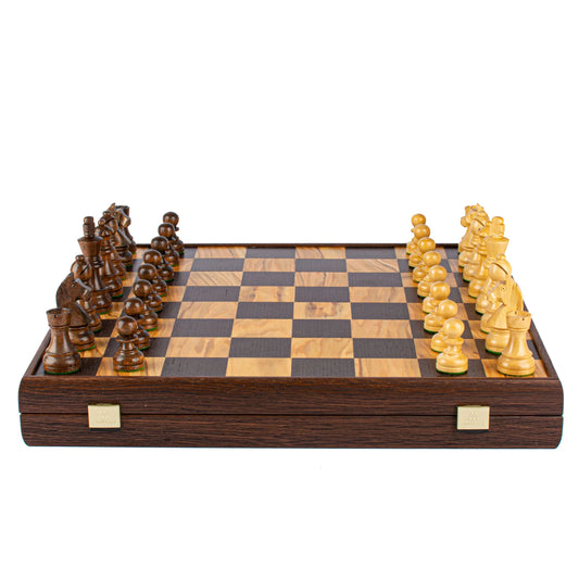 Manopoulos - Olive Burl Chess Set - 43x43cm with Staunton Chessmen (8.9cm King)