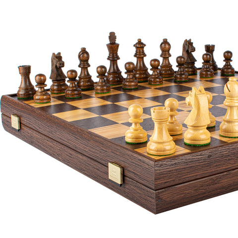 Manopoulos - Olive Burl Chess Set - 43x43cm with Staunton Chessmen (8.9cm King)