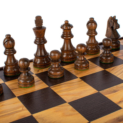Manopoulos - Olive Burl Chess Set - 43x43cm with Staunton Chessmen (8.9cm King)