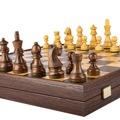 Manopoulos - Olive Burl Chess Set - 43x43cm with Staunton Chessmen (8.9cm King)