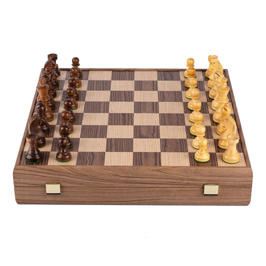 Manopoulos - Walnut Chess Set - 43x43cm with Staunton Chessmen (8.5cm King)