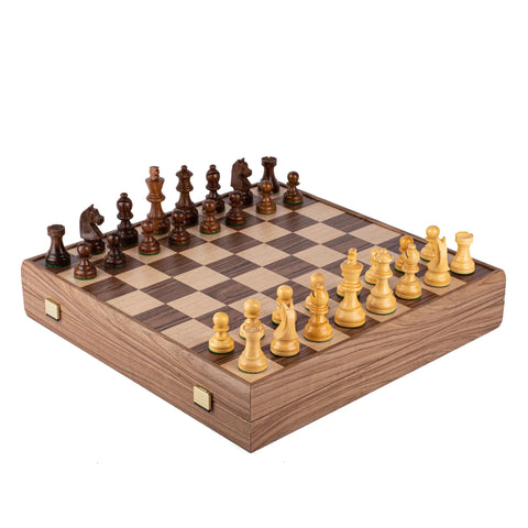 Manopoulos - Walnut Chess Set - 43x43cm with Staunton Chessmen (8.5cm King)