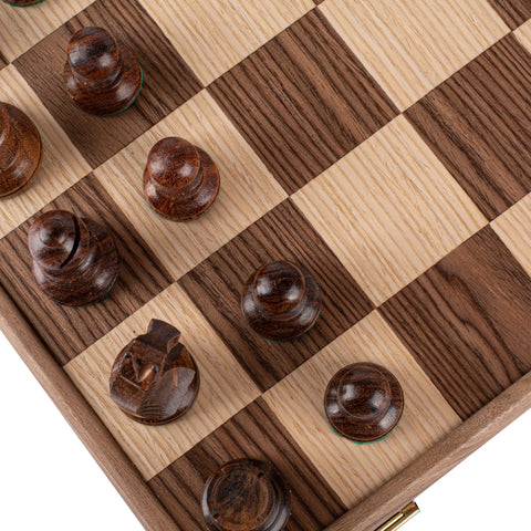 Manopoulos - Walnut Chess Set - 43x43cm with Staunton Chessmen (8.5cm King)