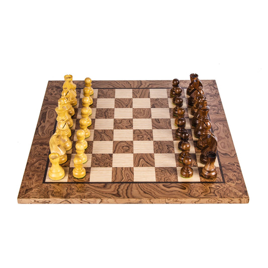 Manopoulos - Walnut Burl Chess Set - 50x50cm with Staunton Chessmen (8.5cm King)
