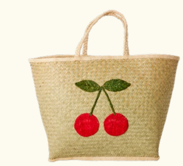 Rice Raffia Bag with Big Cherry - Large