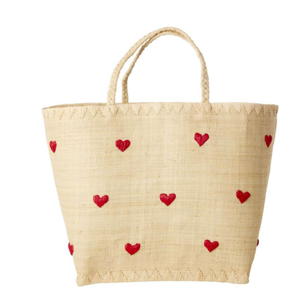 Rice Raffia Bag with Darling Hearts