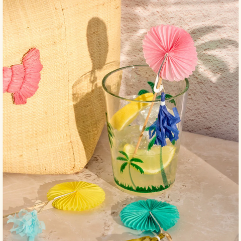 Rice Party Picks in Fan Shape with Tassel in 3 Color - 6 Pcs