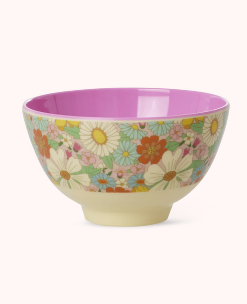 Rice Melamine Bowl with Flower Power Print