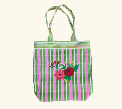 Rice Embroidered Flower Stripes Bag