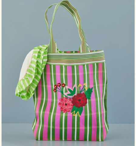 Rice Embroidered Flower Stripes Bag