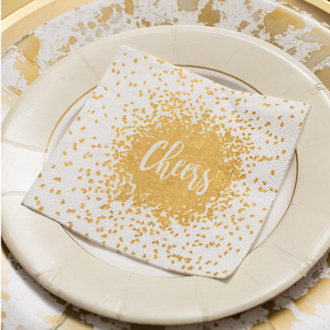 Caspari Cheers Paper Cocktail Napkins in Gold