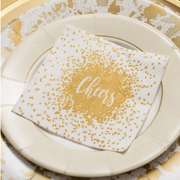 Caspari Cheers Paper Cocktail Napkins in Gold