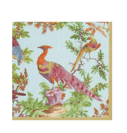 Caspari Chelsea Birds Napkins in Celadon
