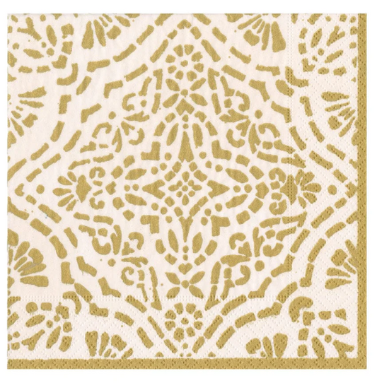 Caspari Annika Paper Cocktail Napkins in Ivory & Gold